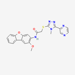 molecular formula C22H18N6O3S B15100503 Acetamide,N-(2-methoxy-3-dibenzofuranyl)-2-[(4-methyl-5-pyrazinyl-4H-1,2,4-triazol-3-yl)thio]- 