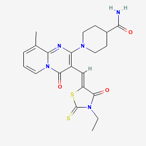 molecular formula C21H23N5O3S2 B15100547 1-{3-[(Z)-(3-ethyl-4-oxo-2-thioxo-1,3-thiazolidin-5-ylidene)methyl]-9-methyl-4-oxo-4H-pyrido[1,2-a]pyrimidin-2-yl}piperidine-4-carboxamide 