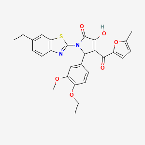 (4E)-5-(4-ethoxy-3-methoxyphenyl)-1-(6-ethyl-1,3-benzothiazol-2-yl)-4-[hydroxy(5-methylfuran-2-yl)methylidene]pyrrolidine-2,3-dione