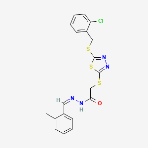 molecular formula C19H17ClN4OS3 B15100600 2-[[5-[(2-chlorophenyl)methylsulfanyl]-1,3,4-thiadiazol-2-yl]sulfanyl]-N-[(E)-(2-methylphenyl)methylideneamino]acetamide 