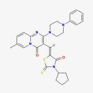 3-[(Z)-(3-cyclopentyl-4-oxo-2-thioxo-1,3-thiazolidin-5-ylidene)methyl]-7-methyl-2-(4-phenylpiperazin-1-yl)-4H-pyrido[1,2-a]pyrimidin-4-one