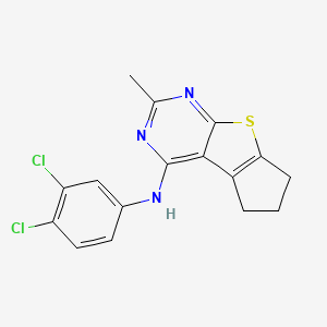 molecular formula C16H13Cl2N3S B15100657 (3,4-Dichlorophenyl)(2-methyl(5,6,7-trihydrocyclopenta[2,1-d]pyrimidino[4,5-b] thiophen-4-yl))amine 