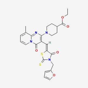 ethyl 1-(3-{(Z)-[3-(furan-2-ylmethyl)-4-oxo-2-thioxo-1,3-thiazolidin-5-ylidene]methyl}-9-methyl-4-oxo-4H-pyrido[1,2-a]pyrimidin-2-yl)piperidine-4-carboxylate