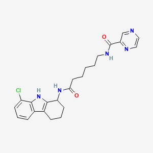 molecular formula C23H26ClN5O2 B15100689 N-(6-((8-chloro-2,3,4,9-tetrahydro-1H-carbazol-1-yl)amino)-6-oxohexyl)pyrazine-2-carboxamide 