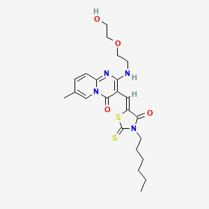 molecular formula C23H30N4O4S2 B15100725 3-[(Z)-(3-hexyl-4-oxo-2-thioxo-1,3-thiazolidin-5-ylidene)methyl]-2-{[2-(2-hydroxyethoxy)ethyl]amino}-7-methyl-4H-pyrido[1,2-a]pyrimidin-4-one 