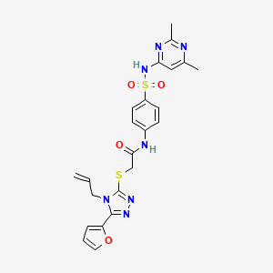 molecular formula C23H23N7O4S2 B15100817 N-{4-[(2,6-dimethylpyrimidin-4-yl)sulfamoyl]phenyl}-2-{[5-(furan-2-yl)-4-(prop-2-en-1-yl)-4H-1,2,4-triazol-3-yl]sulfanyl}acetamide 