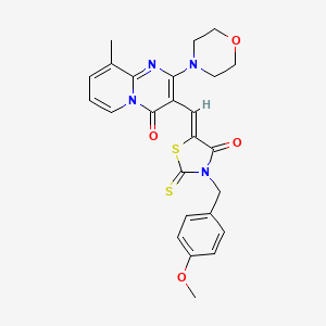 molecular formula C25H24N4O4S2 B15100879 3-{(Z)-[3-(4-methoxybenzyl)-4-oxo-2-thioxo-1,3-thiazolidin-5-ylidene]methyl}-9-methyl-2-(morpholin-4-yl)-4H-pyrido[1,2-a]pyrimidin-4-one 