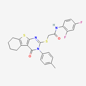 molecular formula C25H21F2N3O2S2 B15100896 N-(2,4-difluorophenyl)-2-{[3-(4-methylphenyl)-4-oxo-3,4,5,6,7,8-hexahydro[1]benzothieno[2,3-d]pyrimidin-2-yl]sulfanyl}acetamide 