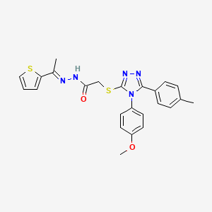 molecular formula C24H23N5O2S2 B15100923 2-{[4-(4-methoxyphenyl)-5-(4-methylphenyl)-4H-1,2,4-triazol-3-yl]sulfanyl}-N'-[(1E)-1-(thiophen-2-yl)ethylidene]acetohydrazide 