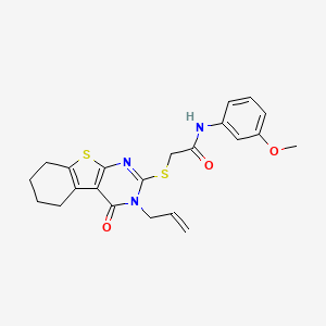 molecular formula C22H23N3O3S2 B15100943 N-(3-methoxyphenyl)-2-{[4-oxo-3-(prop-2-en-1-yl)-3,4,5,6,7,8-hexahydro[1]benzothieno[2,3-d]pyrimidin-2-yl]sulfanyl}acetamide 