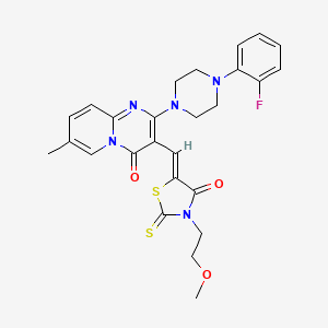 molecular formula C26H26FN5O3S2 B15100988 2-[4-(2-fluorophenyl)piperazin-1-yl]-3-{(Z)-[3-(2-methoxyethyl)-4-oxo-2-thioxo-1,3-thiazolidin-5-ylidene]methyl}-7-methyl-4H-pyrido[1,2-a]pyrimidin-4-one 