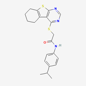 molecular formula C21H23N3OS2 B15101011 N-[4-(methylethyl)phenyl]-2-(5,6,7,8-tetrahydrobenzo[b]thiopheno[3,2-e]pyrimid in-4-ylthio)acetamide 