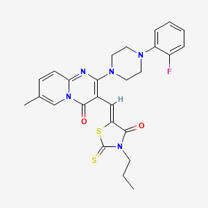 molecular formula C26H26FN5O2S2 B15101013 2-[4-(2-fluorophenyl)piperazin-1-yl]-7-methyl-3-[(Z)-(4-oxo-3-propyl-2-thioxo-1,3-thiazolidin-5-ylidene)methyl]-4H-pyrido[1,2-a]pyrimidin-4-one 