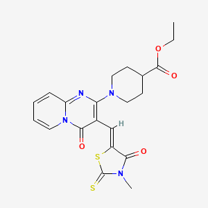 molecular formula C21H22N4O4S2 B15101123 ethyl 1-{3-[(Z)-(3-methyl-4-oxo-2-thioxo-1,3-thiazolidin-5-ylidene)methyl]-4-oxo-4H-pyrido[1,2-a]pyrimidin-2-yl}piperidine-4-carboxylate 