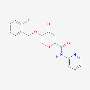 molecular formula C18H13FN2O4 B15101136 5-[(2-fluorobenzyl)oxy]-4-oxo-N-(pyridin-2-yl)-4H-pyran-2-carboxamide 