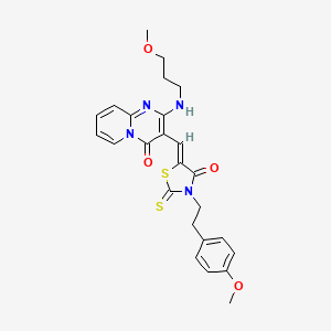 molecular formula C25H26N4O4S2 B15101144 3-[(Z)-{3-[2-(4-methoxyphenyl)ethyl]-4-oxo-2-thioxo-1,3-thiazolidin-5-ylidene}methyl]-2-[(3-methoxypropyl)amino]-4H-pyrido[1,2-a]pyrimidin-4-one 