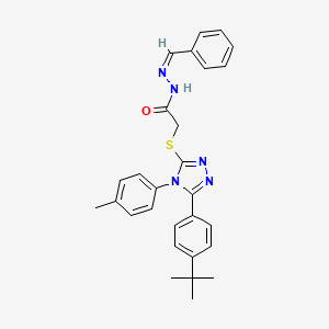 molecular formula C28H29N5OS B15101210 N-[(E)-benzylideneamino]-2-[[5-(4-tert-butylphenyl)-4-(4-methylphenyl)-1,2,4-triazol-3-yl]sulfanyl]acetamide 