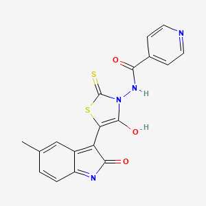 molecular formula C18H12N4O3S2 B15101214 N-[5-(5-methyl-2-oxo-2,3-dihydro-1H-indol-3-ylidene)-4-oxo-2-sulfanylidene-1,3-thiazolidin-3-yl]pyridine-4-carboxamide 