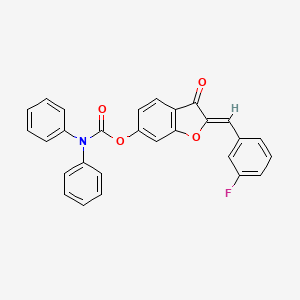 molecular formula C28H18FNO4 B15101265 (2Z)-2-(3-fluorobenzylidene)-3-oxo-2,3-dihydro-1-benzofuran-6-yl diphenylcarbamate 