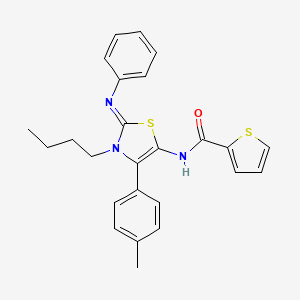 molecular formula C25H25N3OS2 B15101316 N-[(2E)-3-butyl-4-(4-methylphenyl)-2-(phenylimino)-2,3-dihydro-1,3-thiazol-5-yl]thiophene-2-carboxamide 