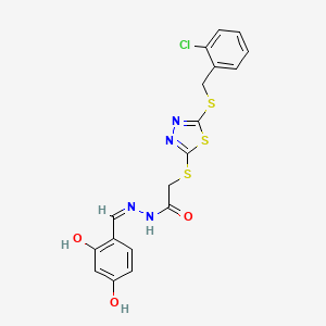 molecular formula C18H15ClN4O3S3 B15101356 2-({5-[(2-chlorobenzyl)sulfanyl]-1,3,4-thiadiazol-2-yl}sulfanyl)-N'-[(Z)-(2,4-dihydroxyphenyl)methylidene]acetohydrazide 