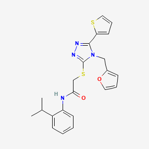 molecular formula C22H22N4O2S2 B15101358 2-{[4-(furan-2-ylmethyl)-5-(thiophen-2-yl)-4H-1,2,4-triazol-3-yl]sulfanyl}-N-[2-(propan-2-yl)phenyl]acetamide 