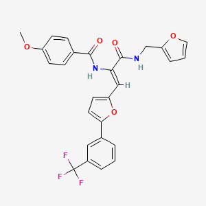 molecular formula C27H21F3N2O5 B15101368 N-[(1Z)-3-[(furan-2-ylmethyl)amino]-3-oxo-1-{5-[3-(trifluoromethyl)phenyl]furan-2-yl}prop-1-en-2-yl]-4-methoxybenzamide 