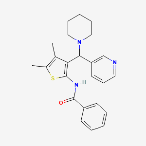 molecular formula C24H27N3OS B15101380 N-{4,5-dimethyl-3-[piperidin-1-yl(pyridin-3-yl)methyl]thiophen-2-yl}benzamide 