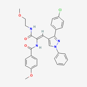 N-{(1Z)-1-[3-(4-chlorophenyl)-1-phenyl-1H-pyrazol-4-yl]-3-[(2-methoxyethyl)amino]-3-oxoprop-1-en-2-yl}-4-methoxybenzamide