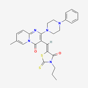 molecular formula C26H27N5O2S2 B15101505 7-methyl-3-[(Z)-(4-oxo-3-propyl-2-thioxo-1,3-thiazolidin-5-ylidene)methyl]-2-(4-phenylpiperazin-1-yl)-4H-pyrido[1,2-a]pyrimidin-4-one 