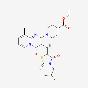 molecular formula C25H30N4O4S2 B15101538 ethyl 1-(9-methyl-3-{(Z)-[3-(2-methylpropyl)-4-oxo-2-thioxo-1,3-thiazolidin-5-ylidene]methyl}-4-oxo-4H-pyrido[1,2-a]pyrimidin-2-yl)piperidine-4-carboxylate 