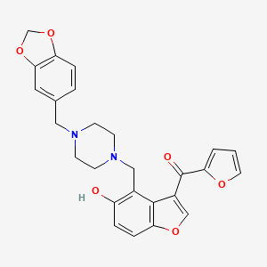 (4-{[4-(1,3-Benzodioxol-5-ylmethyl)piperazin-1-yl]methyl}-5-hydroxy-1-benzofuran-3-yl)(furan-2-yl)methanone