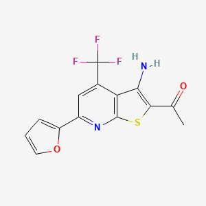 molecular formula C14H9F3N2O2S B15101757 1-[3-Amino-6-(furan-2-yl)-4-(trifluoromethyl)thieno[2,3-b]pyridin-2-yl]ethanone 