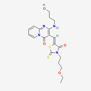 3-{(Z)-[3-(3-ethoxypropyl)-4-oxo-2-thioxo-1,3-thiazolidin-5-ylidene]methyl}-2-[(3-hydroxypropyl)amino]-4H-pyrido[1,2-a]pyrimidin-4-one