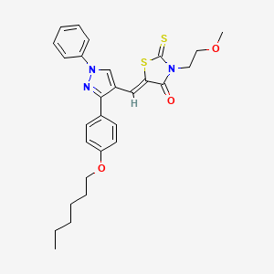 (5Z)-5-({3-[4-(hexyloxy)phenyl]-1-phenyl-1H-pyrazol-4-yl}methylidene)-3-(2-methoxyethyl)-2-thioxo-1,3-thiazolidin-4-one