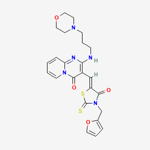 molecular formula C24H25N5O4S2 B15101822 3-{(Z)-[3-(furan-2-ylmethyl)-4-oxo-2-thioxo-1,3-thiazolidin-5-ylidene]methyl}-2-{[3-(morpholin-4-yl)propyl]amino}-4H-pyrido[1,2-a]pyrimidin-4-one 