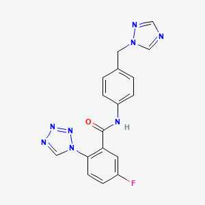 molecular formula C17H13FN8O B15101830 5-fluoro-2-(tetrazol-1-yl)-N-[4-(1,2,4-triazol-1-ylmethyl)phenyl]benzamide 