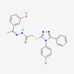 molecular formula C24H20BrN5O2S B15101845 2-{[4-(4-bromophenyl)-5-phenyl-4H-1,2,4-triazol-3-yl]sulfanyl}-N'-[(1Z)-1-(3-hydroxyphenyl)ethylidene]acetohydrazide 