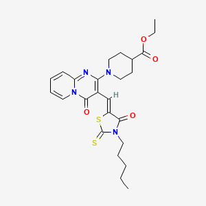 ethyl 1-{4-oxo-3-[(Z)-(4-oxo-3-pentyl-2-thioxo-1,3-thiazolidin-5-ylidene)methyl]-4H-pyrido[1,2-a]pyrimidin-2-yl}piperidine-4-carboxylate