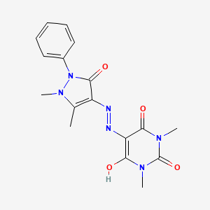 molecular formula C17H18N6O4 B15102084 5-[2-(1,5-dimethyl-3-oxo-2-phenyl-2,3-dihydro-1H-pyrazol-4-yl)hydrazinylidene]-1,3-dimethylpyrimidine-2,4,6(1H,3H,5H)-trione 