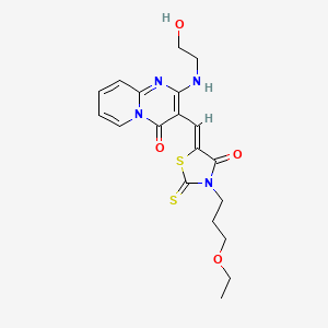 molecular formula C19H22N4O4S2 B15102087 3-{(Z)-[3-(3-ethoxypropyl)-4-oxo-2-thioxo-1,3-thiazolidin-5-ylidene]methyl}-2-[(2-hydroxyethyl)amino]-4H-pyrido[1,2-a]pyrimidin-4-one 