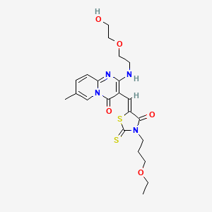 molecular formula C22H28N4O5S2 B15102188 3-{(Z)-[3-(3-ethoxypropyl)-4-oxo-2-thioxo-1,3-thiazolidin-5-ylidene]methyl}-2-{[2-(2-hydroxyethoxy)ethyl]amino}-7-methyl-4H-pyrido[1,2-a]pyrimidin-4-one 