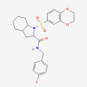 molecular formula C24H27FN2O5S B15102200 1-(2,3-dihydro-1,4-benzodioxine-6-sulfonyl)-N-[(4-fluorophenyl)methyl]-octahydro-1H-indole-2-carboxamide 