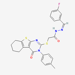 molecular formula C26H23FN4O2S2 B15102288 N'-[(Z)-(3-fluorophenyl)methylidene]-2-{[3-(4-methylphenyl)-4-oxo-3,4,5,6,7,8-hexahydro[1]benzothieno[2,3-d]pyrimidin-2-yl]sulfanyl}acetohydrazide 