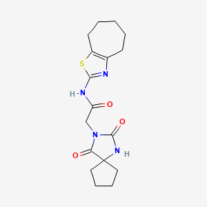 molecular formula C17H22N4O3S B15102319 N-{4H,5H,6H,7H,8H-cyclohepta[d][1,3]thiazol-2-yl}-2-{2,4-dioxo-1,3-diazaspiro[4.4]nonan-3-yl}acetamide 