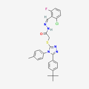 molecular formula C28H27ClFN5OS B15102385 2-{[5-(4-tert-butylphenyl)-4-(4-methylphenyl)-4H-1,2,4-triazol-3-yl]sulfanyl}-N'-[(Z)-(2-chloro-6-fluorophenyl)methylidene]acetohydrazide 