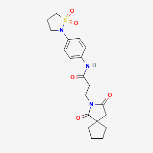 molecular formula C20H25N3O5S B15102510 N-[4-(1,1-dioxido-1,2-thiazolidin-2-yl)phenyl]-3-(1,3-dioxo-2-azaspiro[4.4]non-2-yl)propanamide 