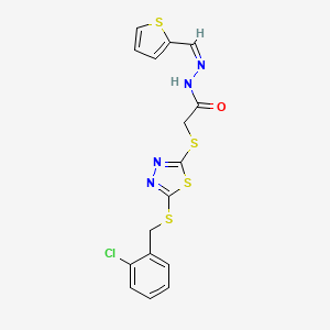 molecular formula C16H13ClN4OS4 B15102525 2-({5-[(2-chlorobenzyl)sulfanyl]-1,3,4-thiadiazol-2-yl}sulfanyl)-N'-[(Z)-thiophen-2-ylmethylidene]acetohydrazide 