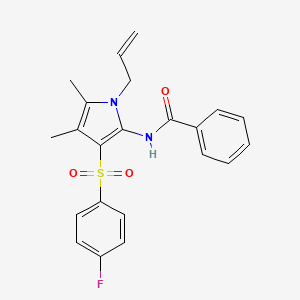 molecular formula C22H21FN2O3S B15102626 N-{3-[(4-fluorophenyl)sulfonyl]-4,5-dimethyl-1-(prop-2-en-1-yl)-1H-pyrrol-2-yl}benzamide 