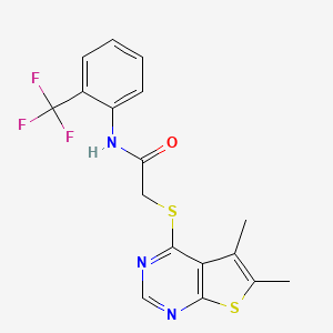 molecular formula C17H14F3N3OS2 B15102693 2-({5,6-dimethylthieno[2,3-d]pyrimidin-4-yl}sulfanyl)-N-[2-(trifluoromethyl)phenyl]acetamide 